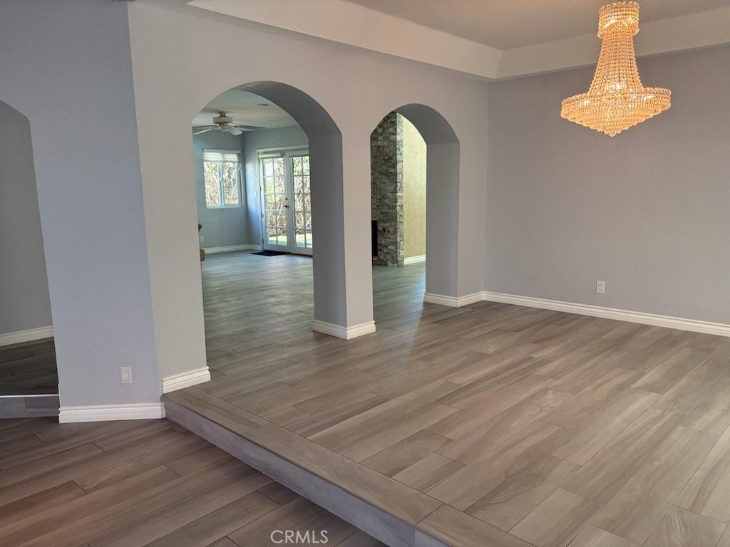 Chandelier, Empty room, Interior, Wood Texture Flooring