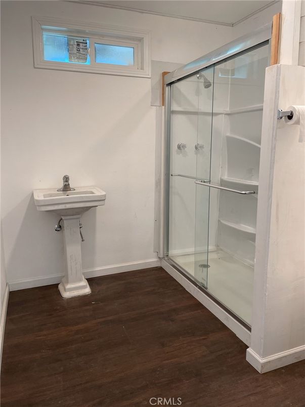 Bathroom, Glass Shower, Interior, Wood Texture Flooring