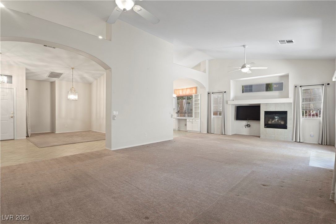 Empty room, Fireplace, Interior, Pendant Lights