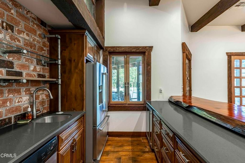Interior, Kitchen, Stone Walls, Wooden Beams, Wood Texture Flooring