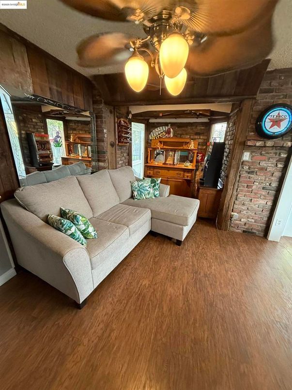 Interior, Living room, Stone Walls, Wood Texture Flooring