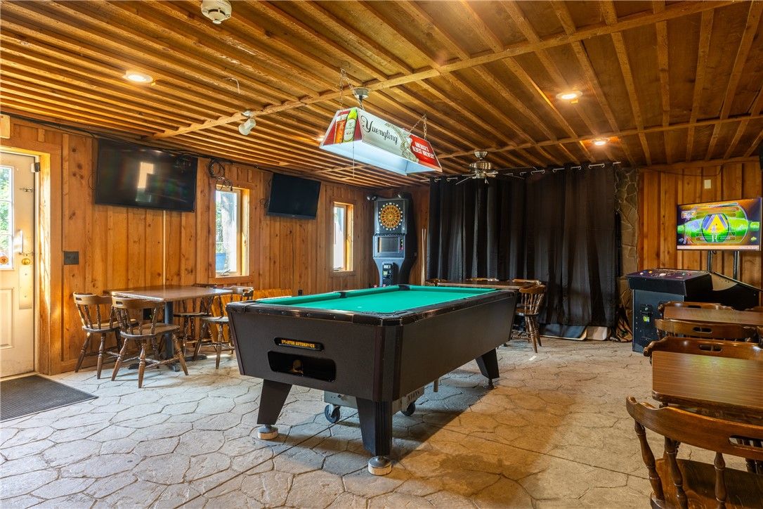 Billiard Table, Game Room, Interior, Recessed Lighting, Wooden Beams, Wooden Ceilings, Wooden Walls
