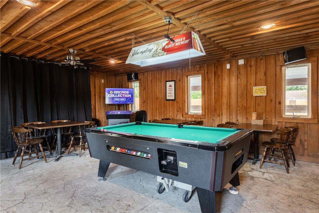 Billiard Table, Game Room, Interior, Recessed Lighting, Wooden Ceilings, Wooden Walls