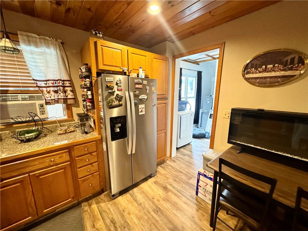 Interior, Kitchen, Recessed Lighting, Washer, Wooden Ceilings, Wood Texture Flooring