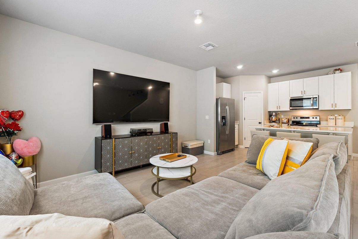 Interior, Kitchen, Living room, Recessed Lighting, Stainless Steel Appliances, Wood Texture Flooring