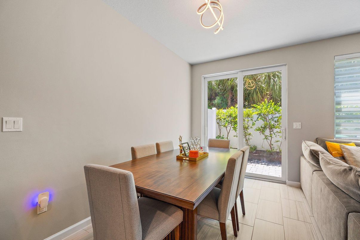 Dining room, Interior, Pendant Lights, Wood Texture Flooring