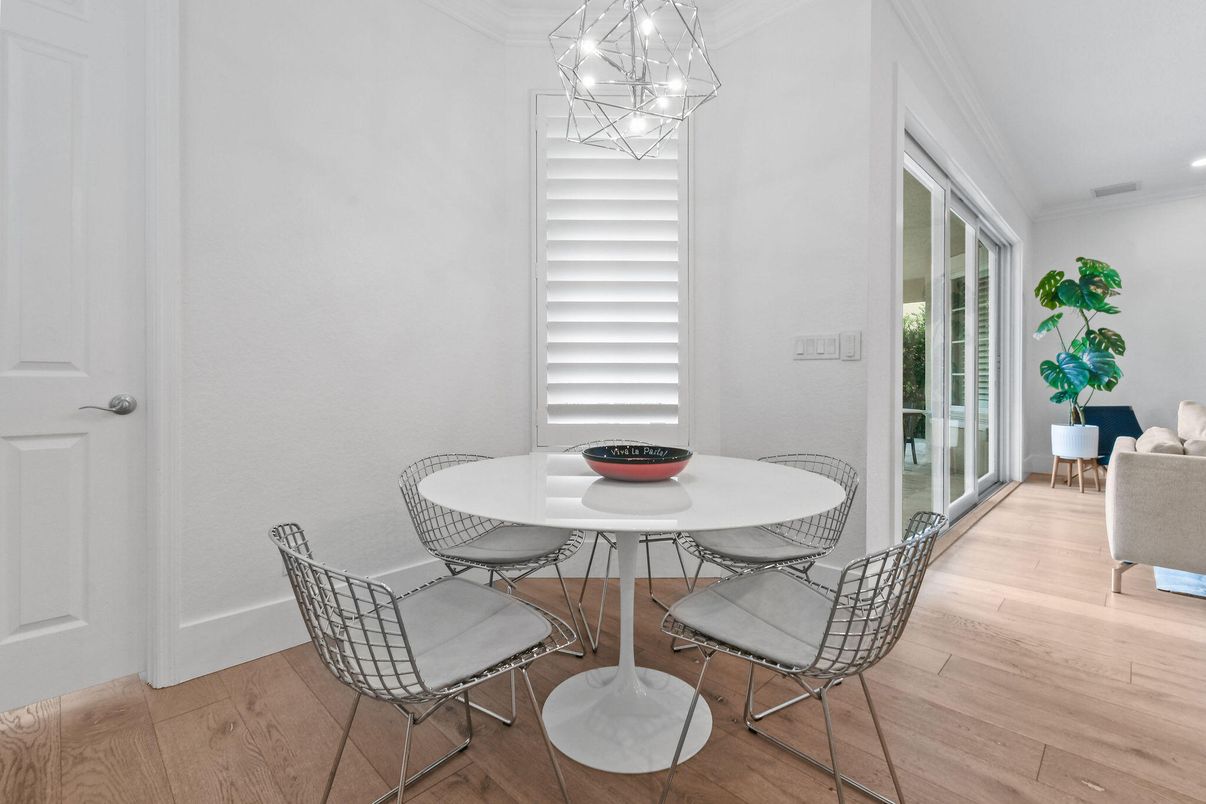 Dining room, Interior, Recessed Lighting, Wood Texture Flooring