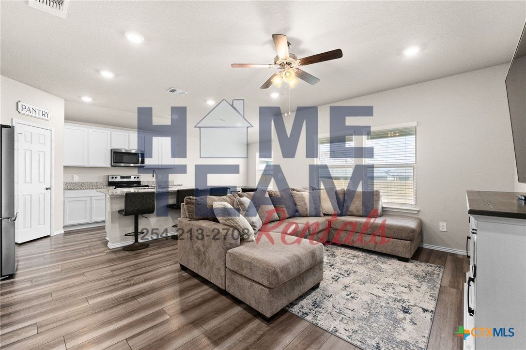 Interior, Kitchen, Living room, Recessed Lighting, Stainless Steel Appliances, Wood Texture Flooring