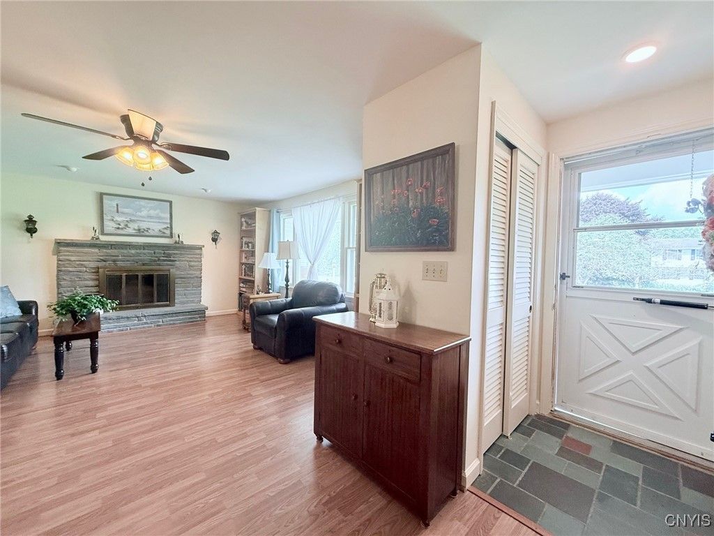 Fireplace, Interior, Recessed Lighting, Wood Texture Flooring