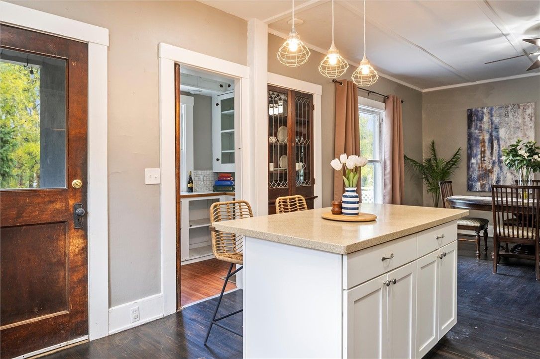 Dining room, Interior, Pendant Lights, Wood Texture Flooring