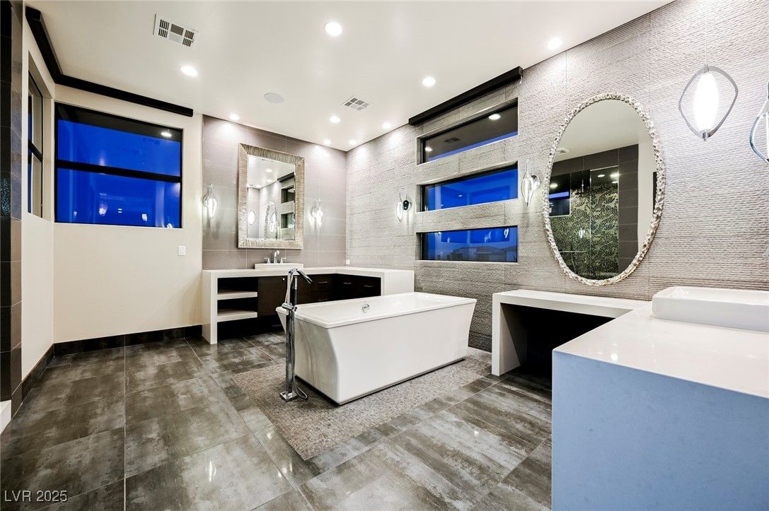 Bathroom, Dual Sink Vanities, Free Standing Baths, Interior, Recessed Lighting