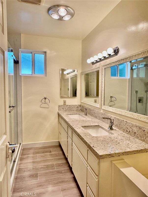 Bathroom, Dual Sink Vanities, Interior, Wood Texture Flooring