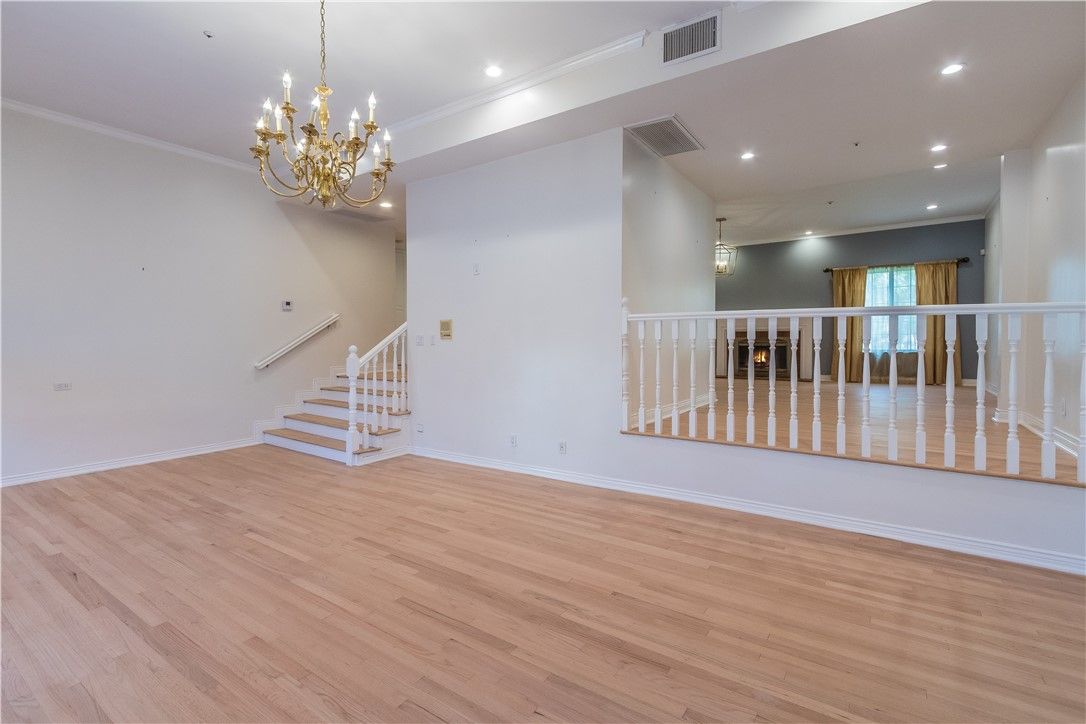 Chandelier, Empty room, Interior, Recessed Lighting, Wood Texture Flooring