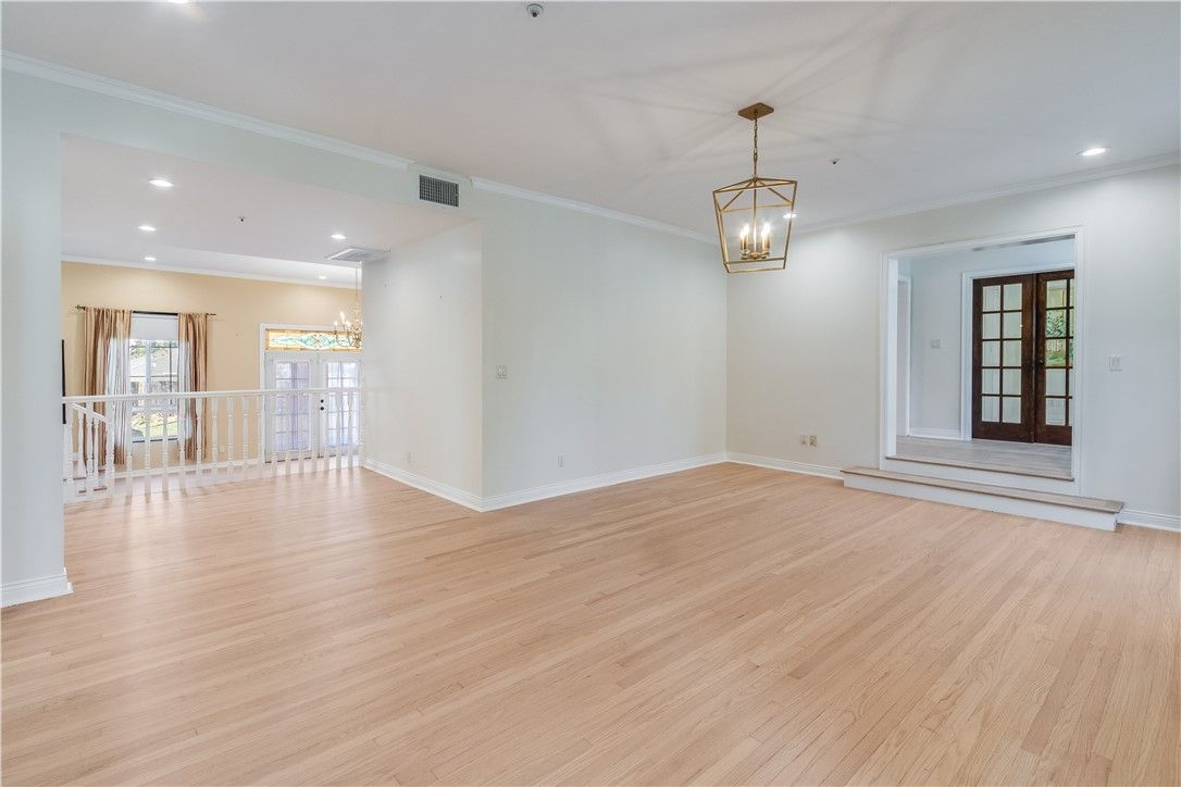 Empty room, Interior, Pendant Lights, Recessed Lighting, Wood Texture Flooring