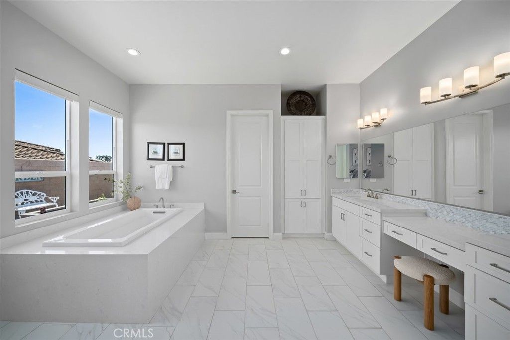 Bathroom, Dual Sink Vanities, Interior, Marble, Recessed Lighting