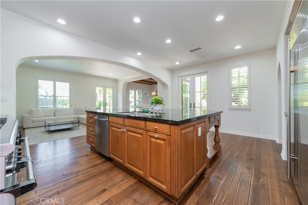 Interior, Kitchen, Living room, Recessed Lighting, Stainless Steel Appliances, Wood Texture Flooring