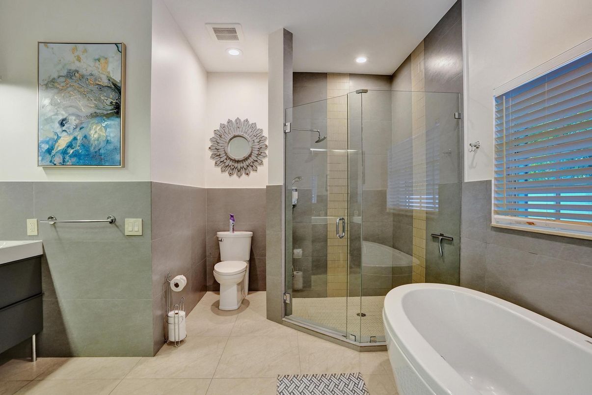 Bathroom, Glass Shower, Interior, Recessed Lighting