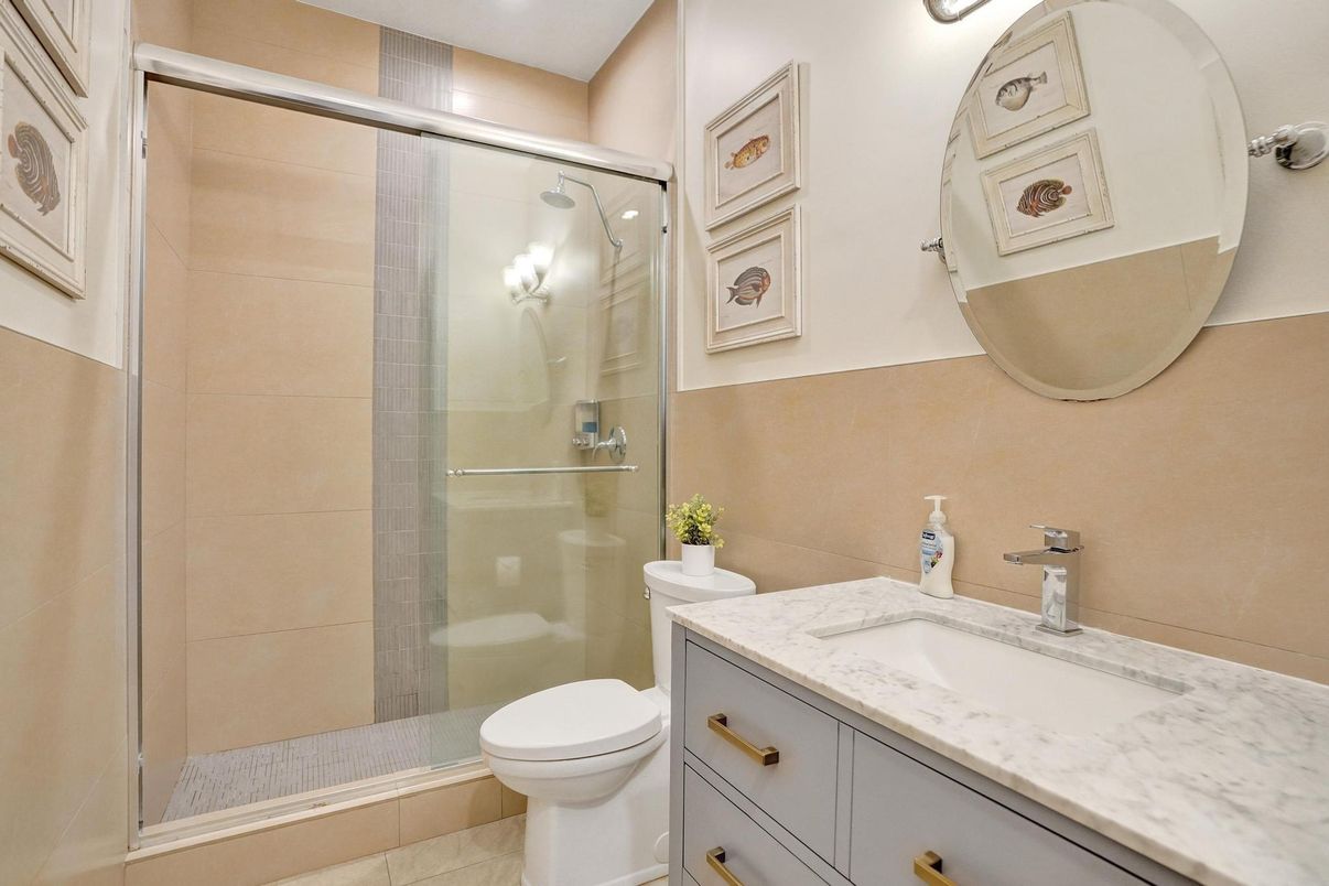 Bathroom, Glass Shower, Interior, Recessed Lighting
