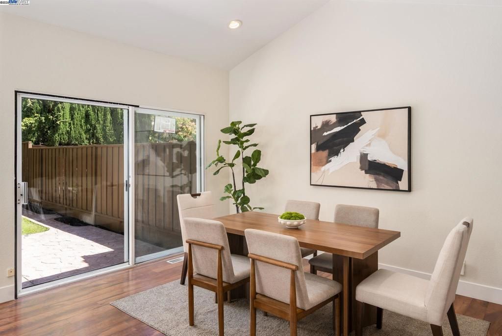 Dining room, Interior, Recessed Lighting, Wood Texture Flooring