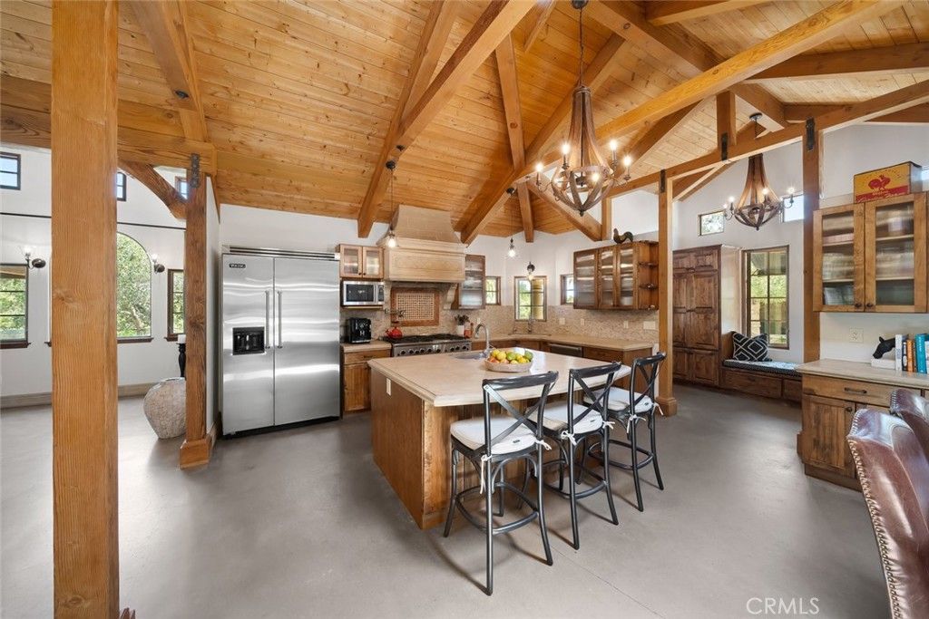Chandelier, Interior, Kitchen, Stainless Steel Appliances, Wooden Beams, Wooden Ceilings