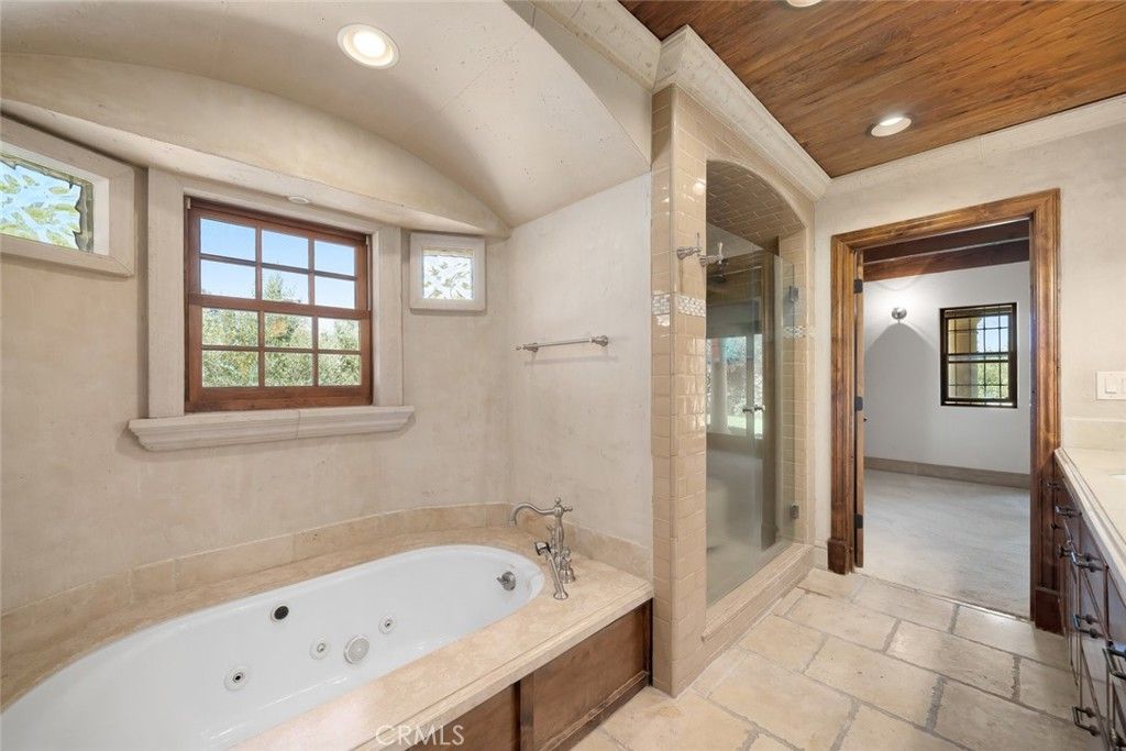 Bathroom, Glass Shower, Interior, Recessed Lighting, Wooden Ceilings