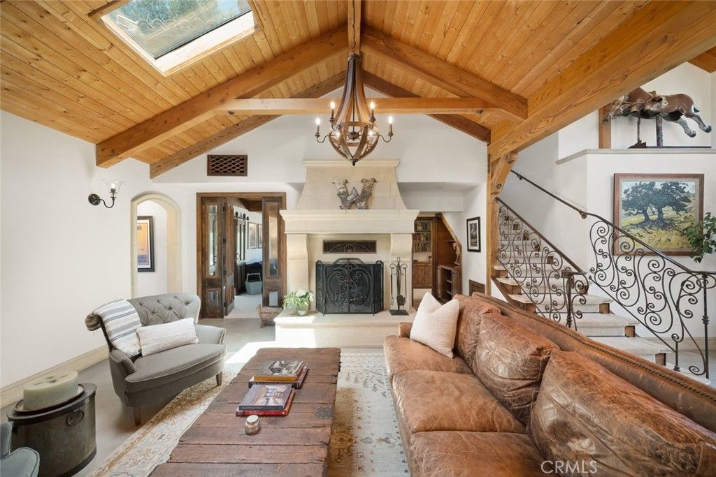 Chandelier, Fireplace, Interior, Living room, Wooden Beams, Wooden Ceilings
