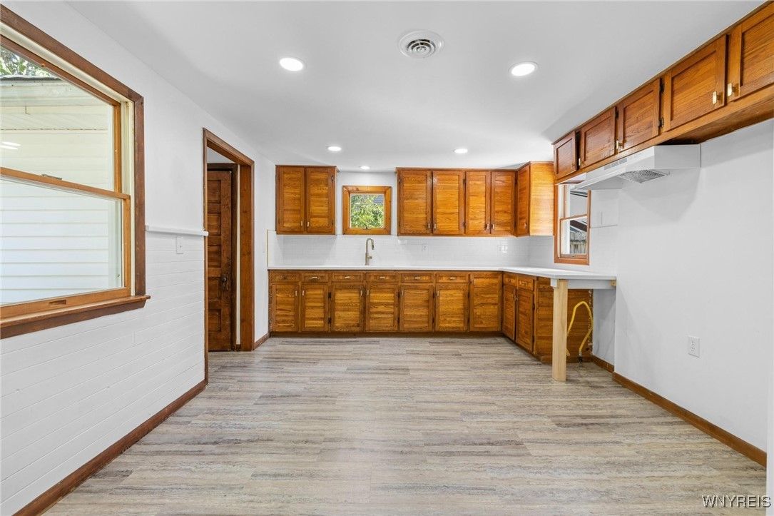 Interior, Kitchen, Recessed Lighting, Wood Texture Flooring