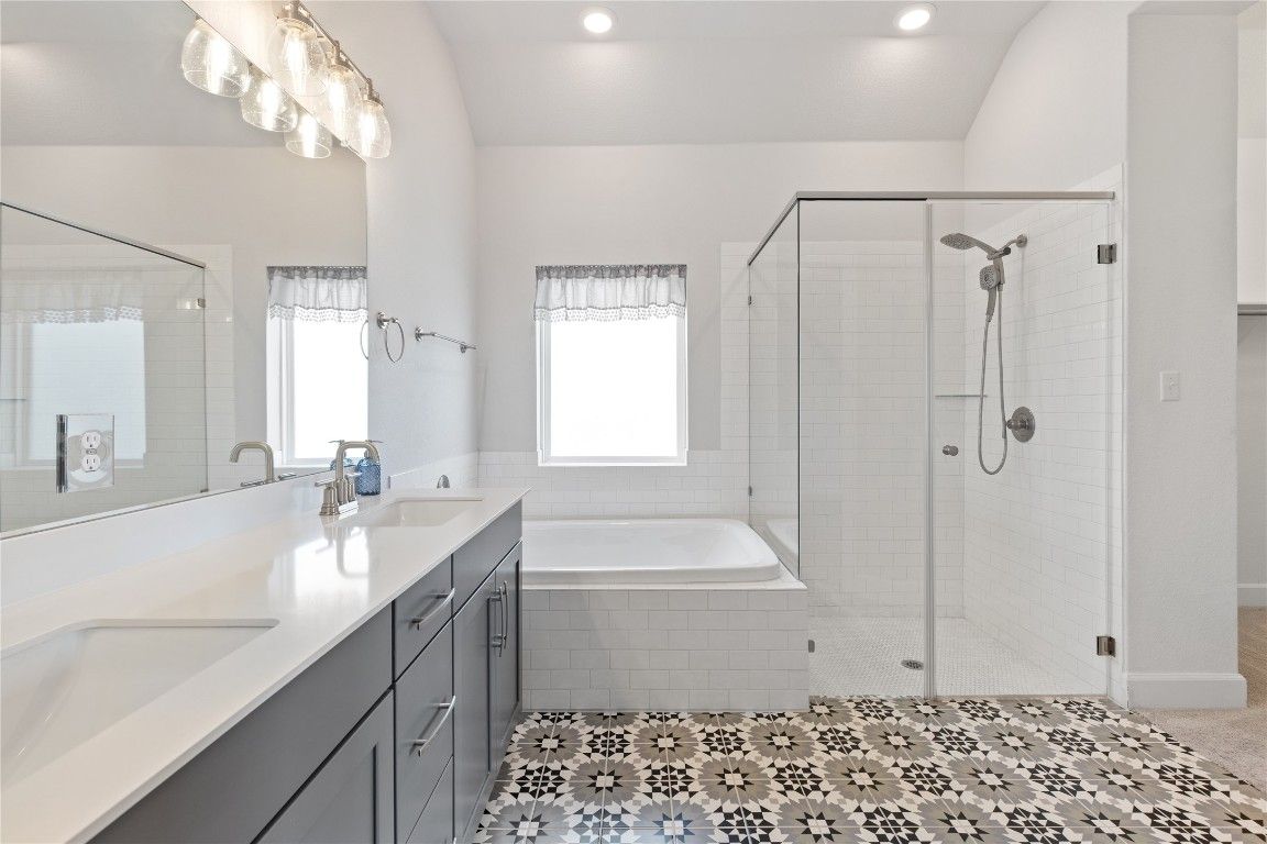 Bathroom, Dual Sink Vanities, Glass Shower, Interior, Recessed Lighting