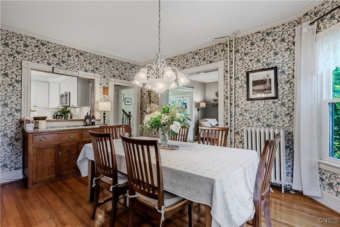 Dining room, Interior, Pendant Lights, Wood Texture Flooring