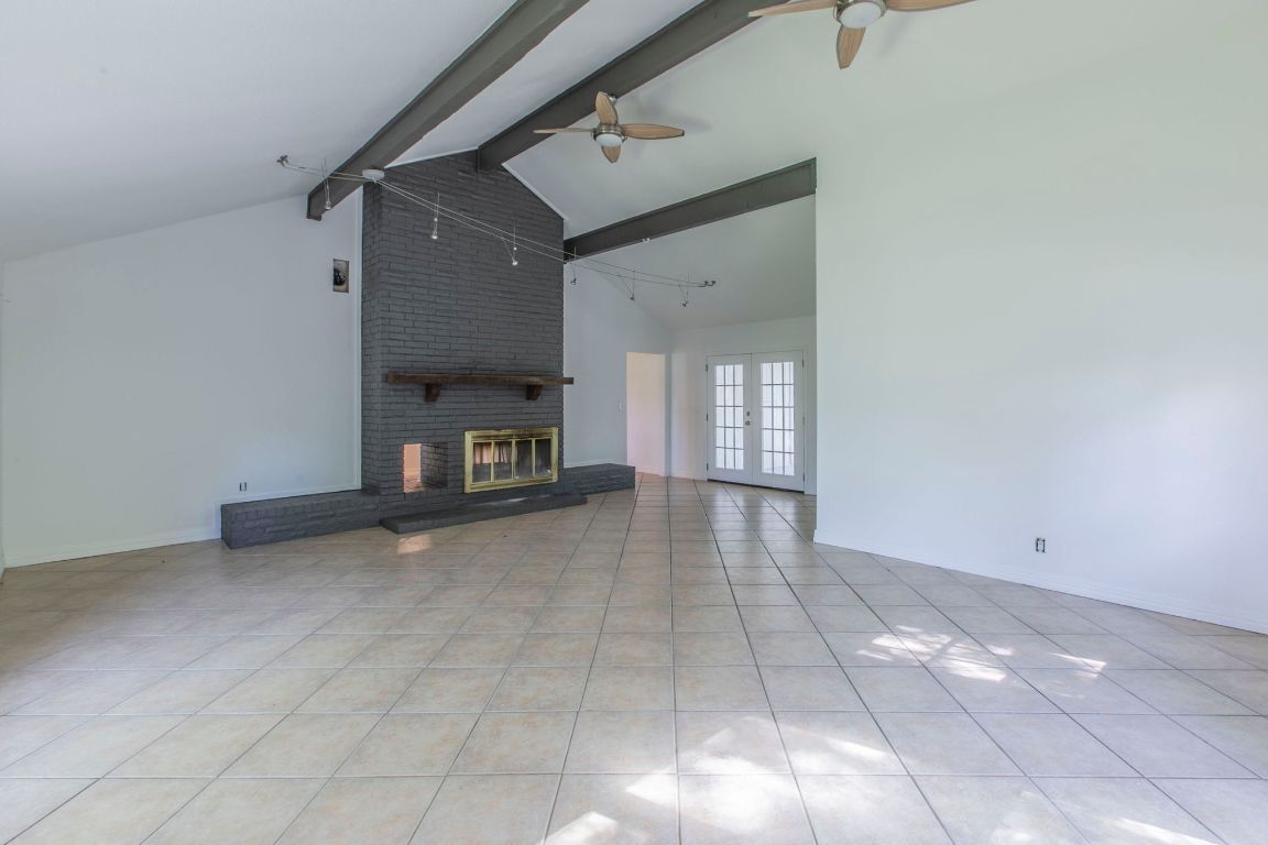 Empty room, Fireplace, Interior, Stone Walls, Wooden Beams