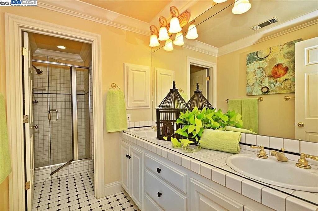Bathroom, Glass Shower, Interior, Recessed Lighting, Tile Countertops