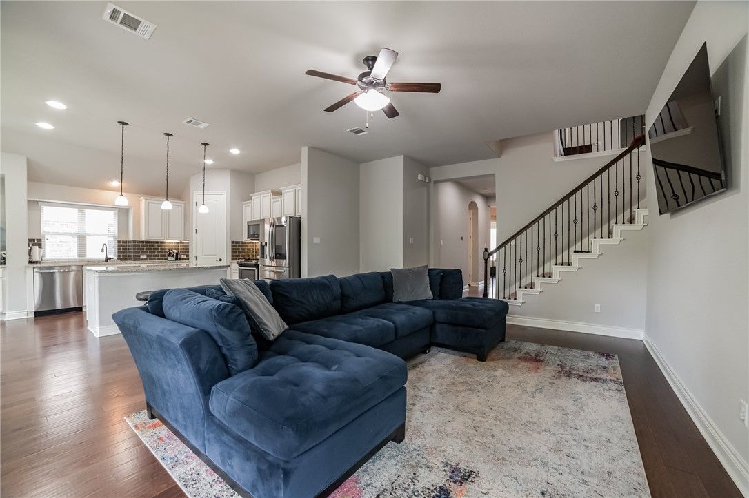 Interior, Kitchen, Living room, Pendant Lights, Recessed Lighting, Stainless Steel Appliances, Wood Texture Flooring