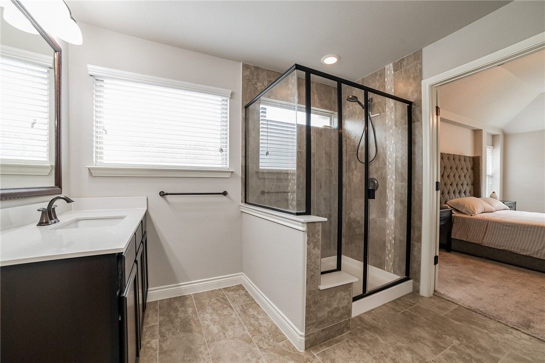 Bathroom, Bedroom, Dual Sink Vanities, Glass Shower, Interior, Recessed Lighting