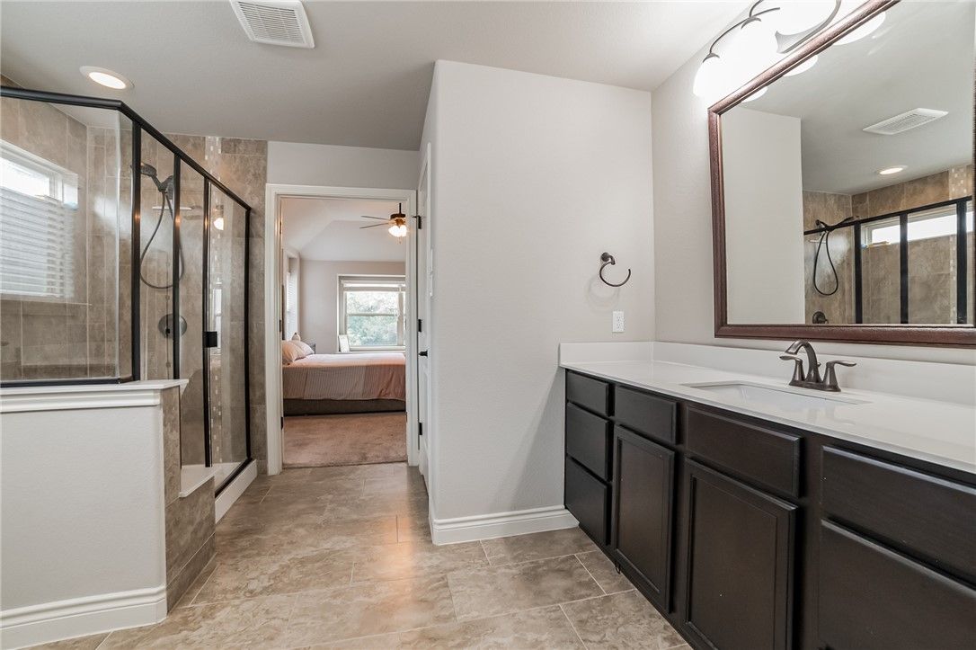 Bathroom, Bedroom, Dual Sink Vanities, Glass Shower, Interior, Recessed Lighting