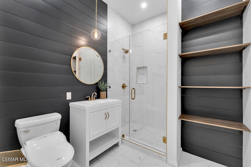Bathroom, Glass Shower, Interior, Marble, Marble Walls, Recessed Lighting