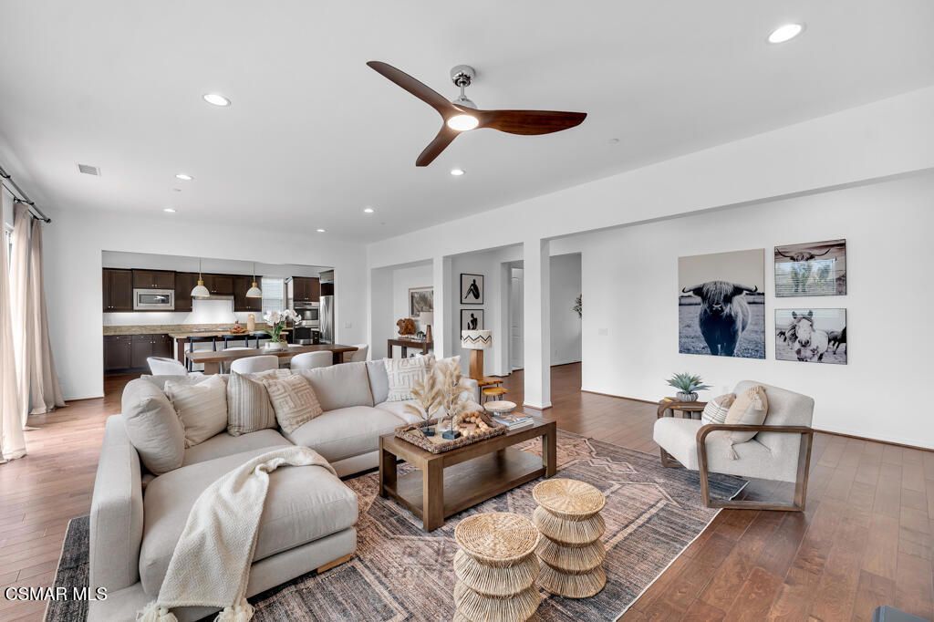 Interior, Kitchen, Living room, Recessed Lighting, Stainless Steel Appliances, Wood Texture Flooring