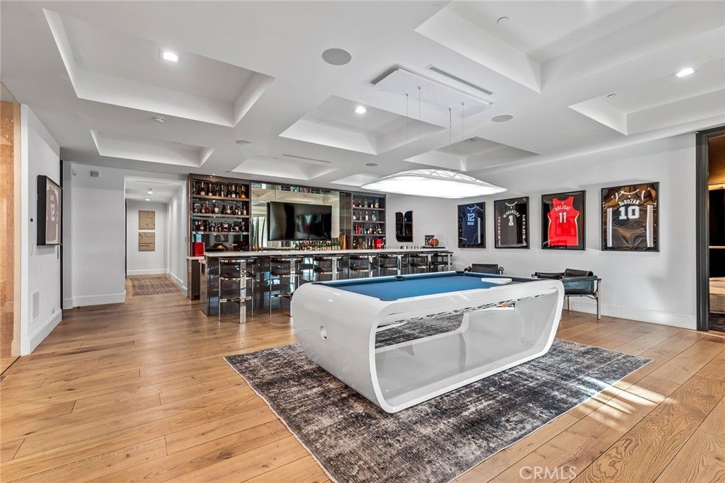 Billiard Table, Game Room, Interior, Recessed Lighting, Wood Texture Flooring