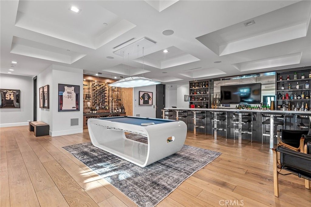 Billiard Table, Game Room, Interior, Pendant Lights, Recessed Lighting, Wood Texture Flooring