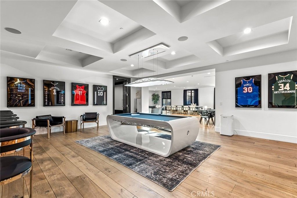 Billiard Table, Game Room, Interior, Pendant Lights, Recessed Lighting, Wood Texture Flooring