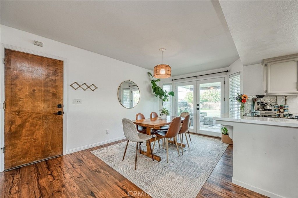 Dining room, Interior, Pendant Lights, Wood Texture Flooring