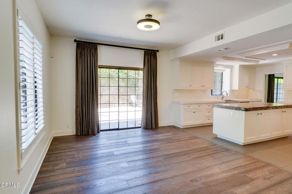 Empty room, Interior, Kitchen, Recessed Lighting, Wood Texture Flooring