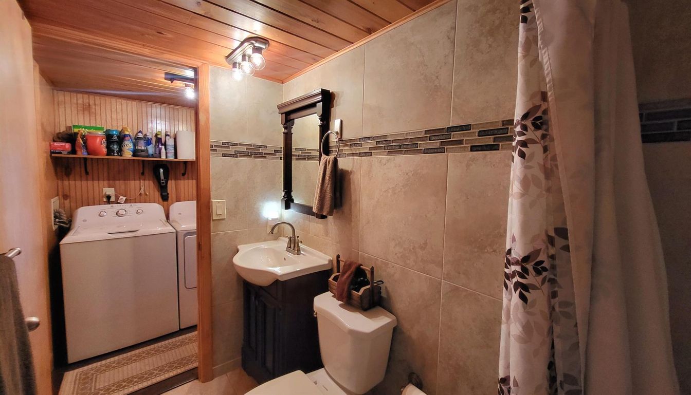 Bathroom, Interior, Washer, Wooden Ceilings