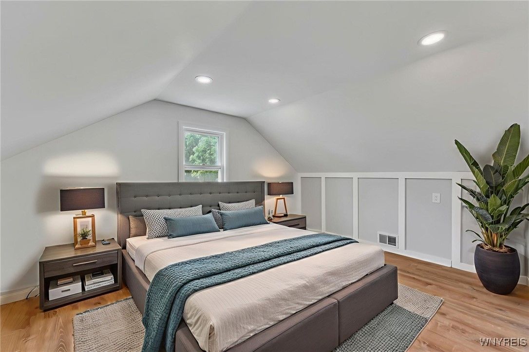 Bedroom, Interior, Recessed Lighting, Wood Texture Flooring