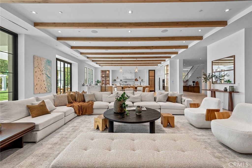 Dining room, Interior, Living room, Pendant Lights, Recessed Lighting, Wooden Beams