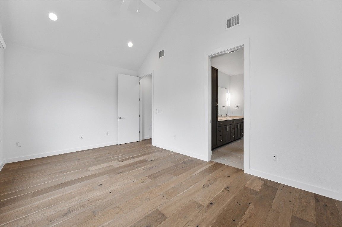 Bathroom, Empty room, Interior, Recessed Lighting, Wood Texture Flooring
