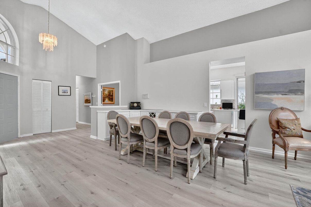 Chandelier, Dining room, Interior, Pendant Lights, Wood Texture Flooring