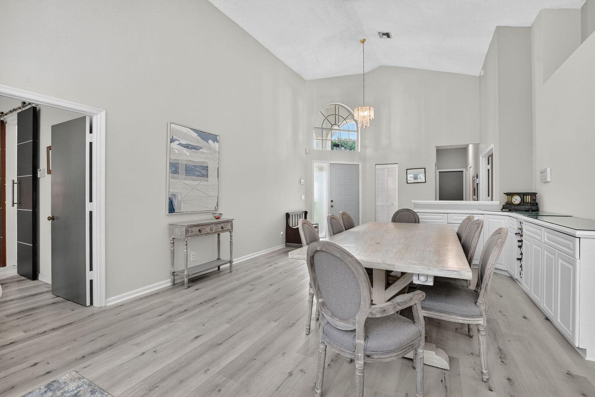 Chandelier, Dining room, Interior, Pendant Lights, Wood Texture Flooring