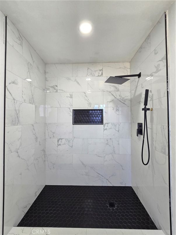 Bathroom, Glass Shower, Interior, Marble Walls, Recessed Lighting