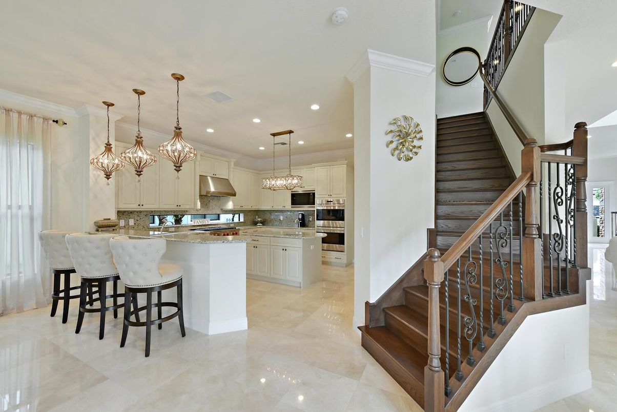 Chandelier, Interior, Kitchen, Pendant Lights, Recessed Lighting, Stainless Steel Appliances
