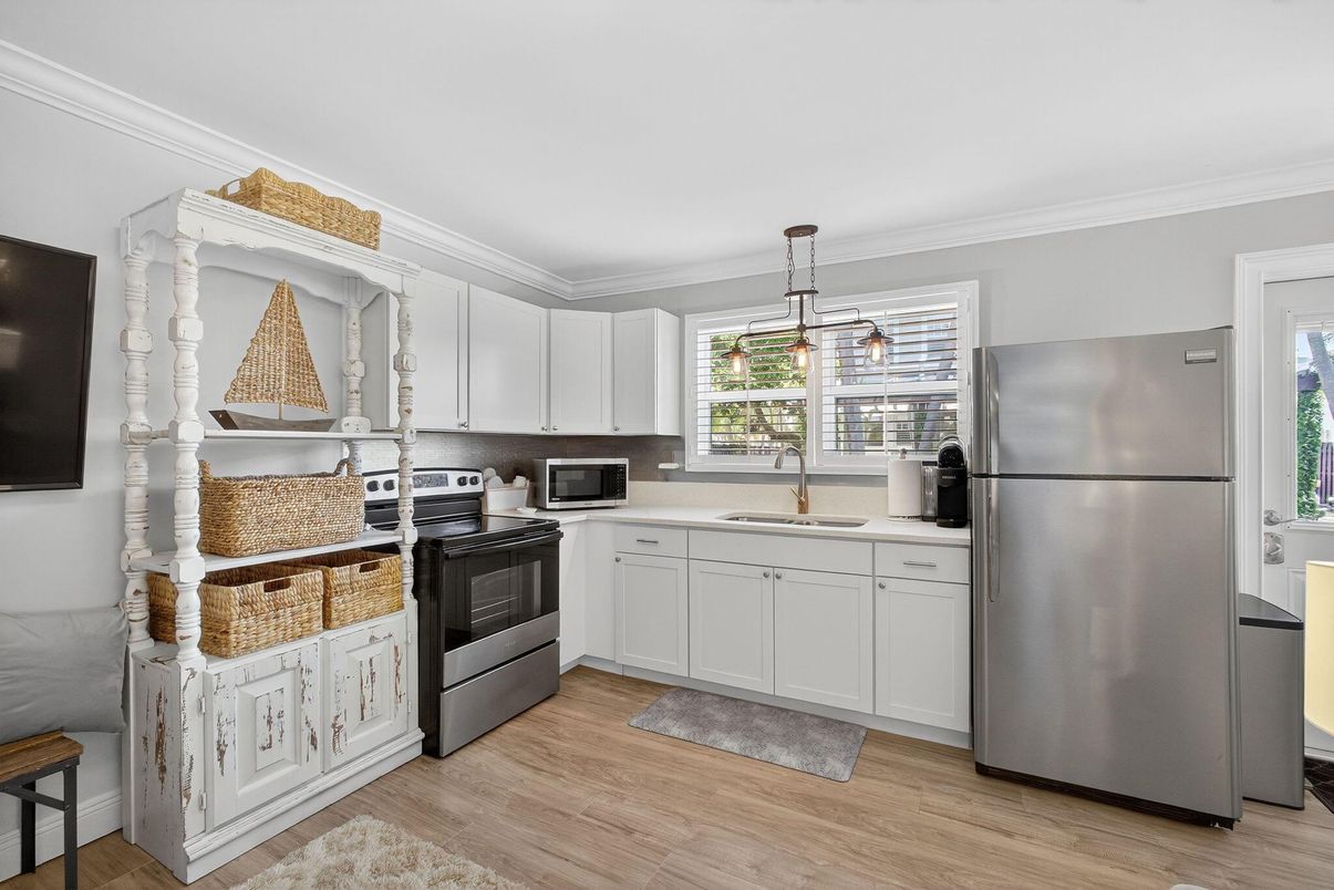 Interior, Kitchen, Pendant Lights, Stainless Steel Appliances, Wood Texture Flooring